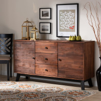Baxton Studio Calla-Rain Oak/Black-Buffet Calla Modern and Contemporary Brown and Black Oak Finished 2-Door Wood Sideboard Buffet